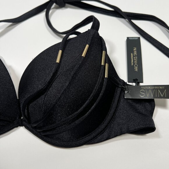Victoria Secret 36D Push Up Bikini Top Banded Strappy Adds 1 Cup Size Black - Picture 5 of 11